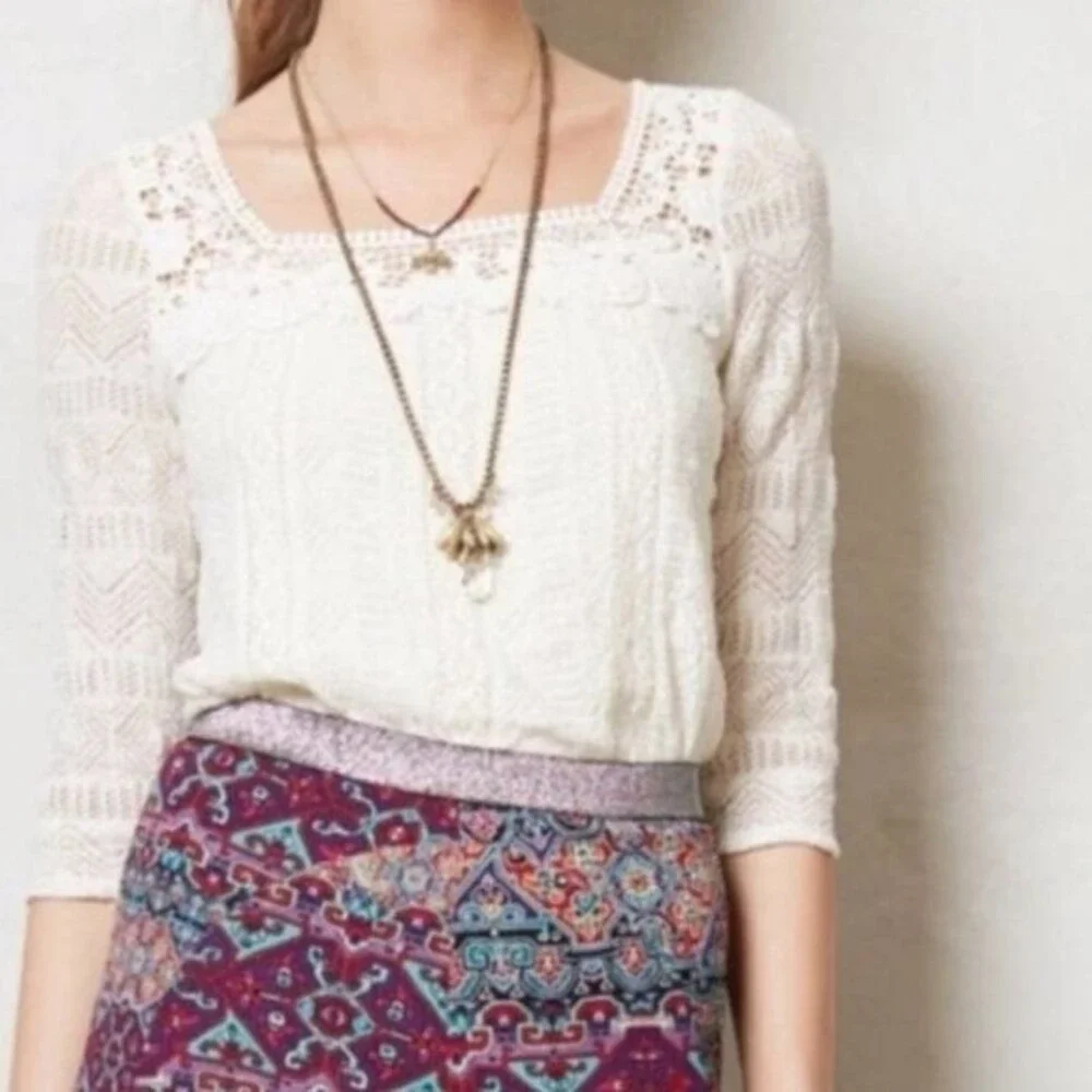Anthropologie Meadow Floral Lace Crochet Melange Blouse Size Extra Small